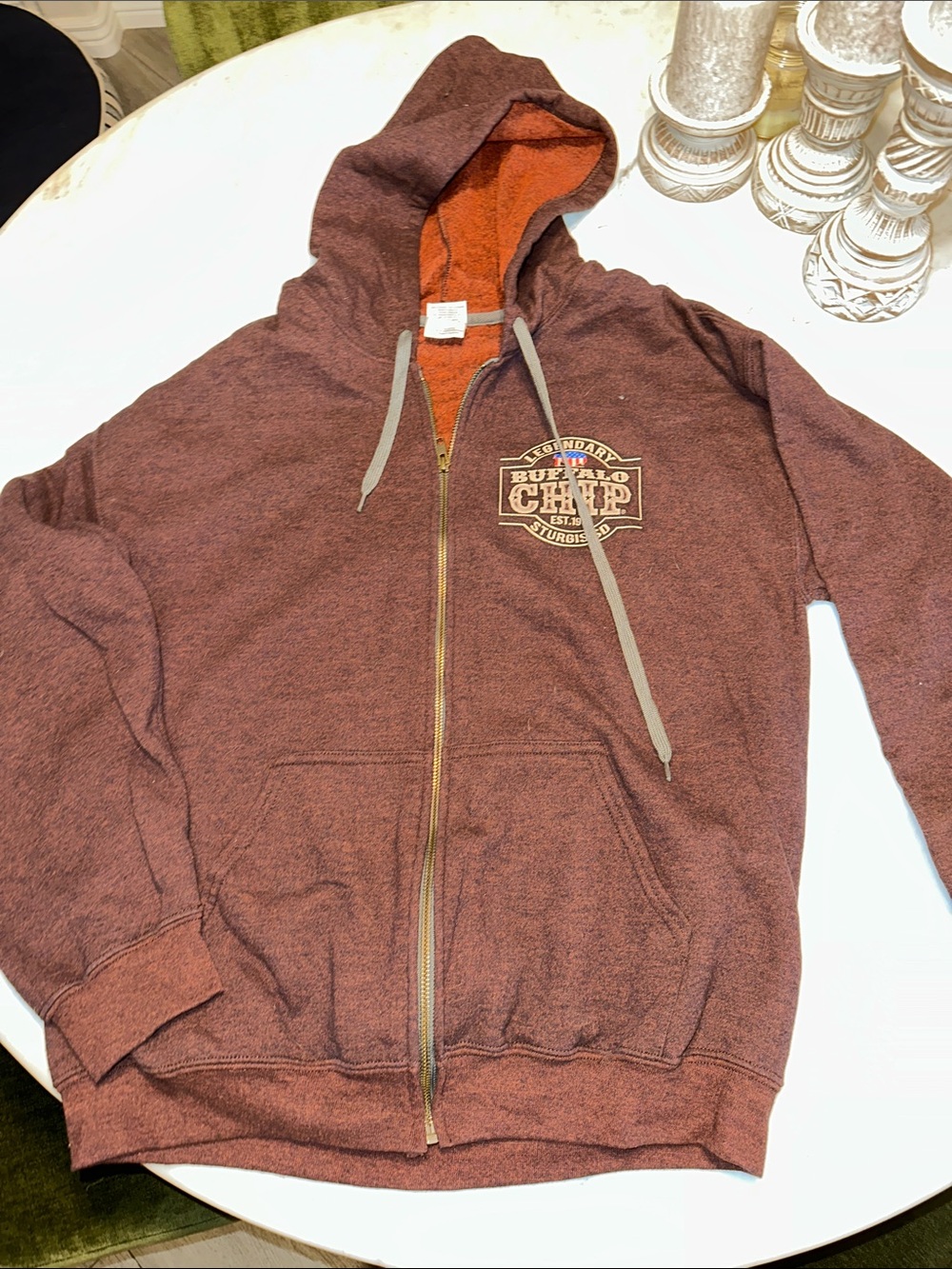 Brown Zip-Up Hooded Buffalo Chip Sturgis ID. Size Large